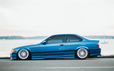 BMW M3 Coupe, BMW E36, side view, understatement, silver wheels, blue sports coupe, blue M3, German cars, BMW