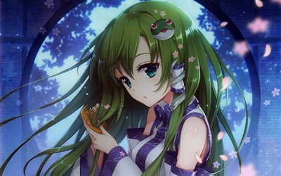 Sanae Kochiya, night, manga, Kochiya Sanae, green hair, Touhou