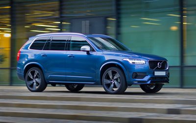 Volvo XC90, 2018, luxury blue SUV, exterior, new blue XC90, Swedish cars, Volvo