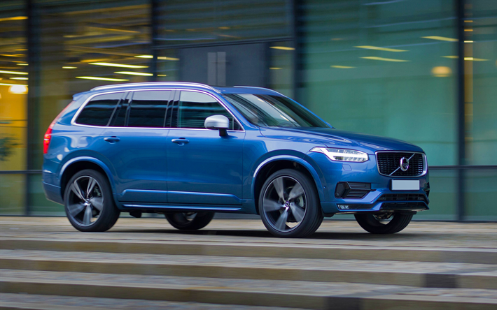 Volvo XC90, 2018, luxury blue SUV, ulkoa, uusi sininen XC90, Ruotsin autot, Volvo