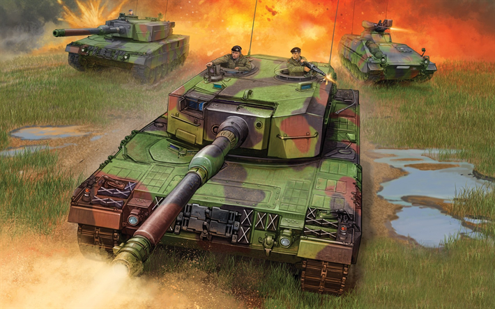 Leopard 2A4, art, drawing, German battle tank, German modern armored vehicles, Leopard 2, German army