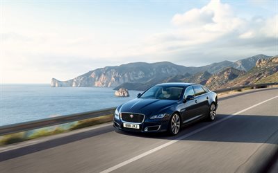 Jaguar XJ, 4k, carretera, 2019 coches, coches de lujo, Jaguar XJ50, desenfoque de movimiento Jaguar