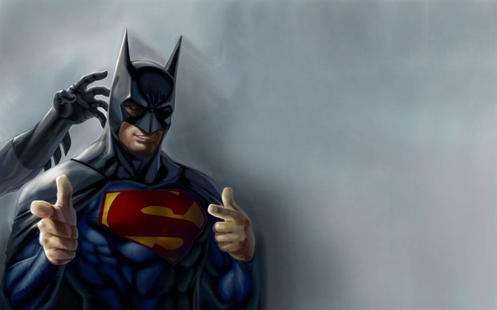 Batman, art, drawing, creative, sign of superman