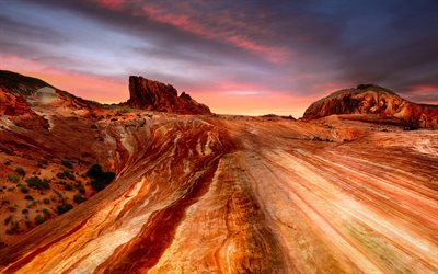 Nevada, sunset, rocks, canyon, orange earth, evening, USA, North America