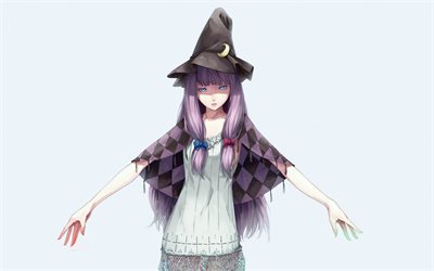 Touhou Project, Patchouli Knowledge, art, witch, blue eyes, anime characters