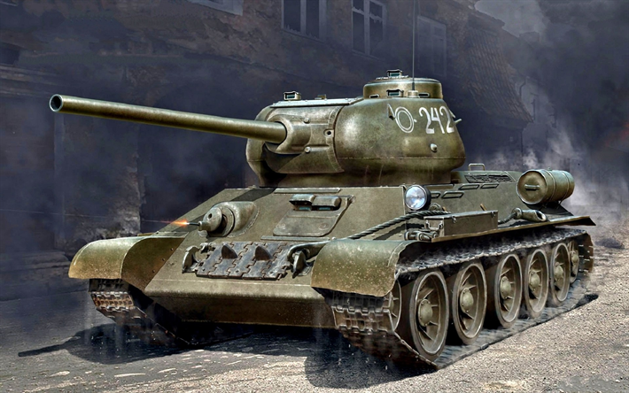 T-34, Soviet tank, USSR, WW2, T-34-85, art, drawing, old military equipment