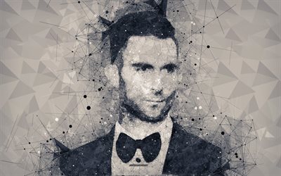 5 Adam Levine, 4k, yaratıcı geometrik portre, y&#252;z, Amerikalı şarkıcı, sanat, Bordo, portre