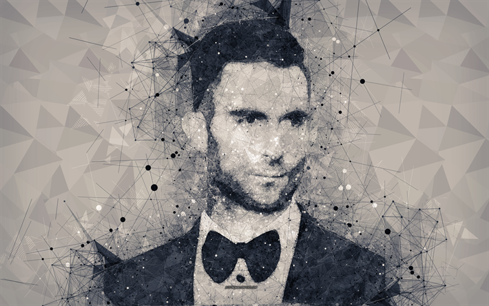 Adam Levine, 4k, criativo geom&#233;tricas retrato, rosto, Cantora norte-americana, arte, Maroon 5, retrato