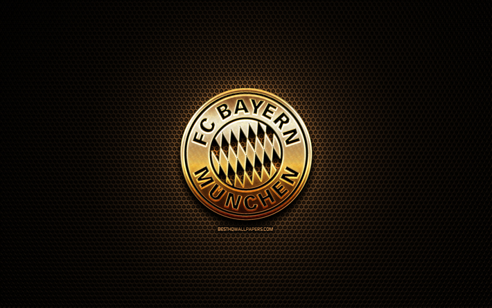 FC Bayern M&#252;nih, glitter logo, Bundesliga, Alman Futbol Kul&#252;b&#252;, metal ızgara arka plan, Bayern M&#252;nih glitter logo, futbol, Bayern M&#252;nih, Almanya