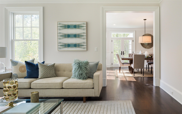 Interior living room, English style, modern interior design, stylish interior, light gray walls