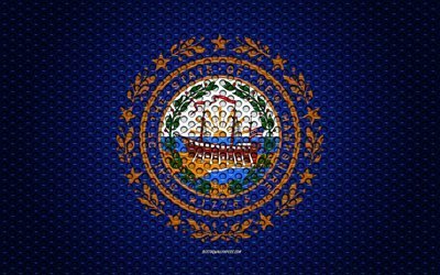 Flag of New Hampshire, 4k, American state, creative art, metal mesh texture, New Hampshire flag, national symbol, New Hampshire, USA, flags of American states