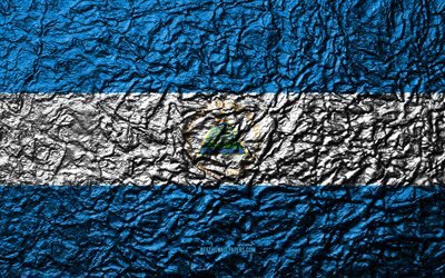 Bandiera del Nicaragua, 4k, pietra, texture, onde texture, Nicaragua, bandiera, nazionale, simbolo, America del Nord, pietra di sfondo