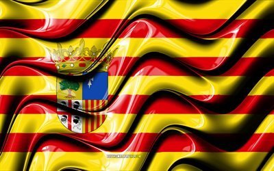 Aragon flag, 4k, Communities of Spain, administrative districts, Flag of Aragon, 3D art, Aragon, spanish communities, Aragon 3D flag, Spain, Europe