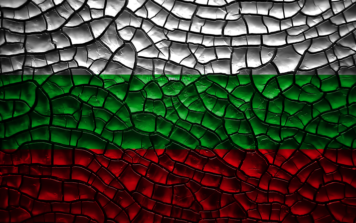 Bandera de Bulgaria, 4k, agrietado suelo, Europa, b&#250;lgaro bandera, arte 3D, Bulgaria, los pa&#237;ses Europeos, los s&#237;mbolos nacionales, Bulgaria 3D de la bandera