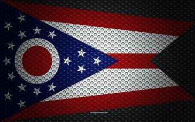 Flag of Ohio, 4k, American state, creative art, metal mesh texture, Ohio flag, national symbol, Ohio, USA, flags of American states