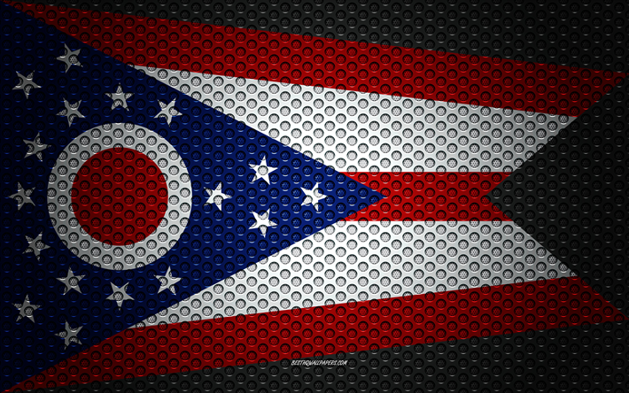 Flagga av Ohio, 4k, Amerikanska staten, kreativ konst, metalln&#228;t konsistens, Ohio flagga, nationell symbol, Ohio, USA, flags of American states