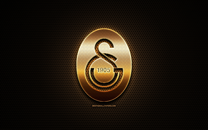 Galatasaray FC, glitter, logo, Super Lig, squadra di calcio turco, metallo, griglia di sfondo, il Galatasaray logo glitter, calcio, Galatasaray SK, Turchia