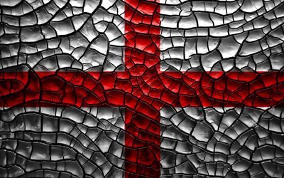 Bandiera dell&#39;Inghilterra, 4k, incrinato suolo, Europa, bandiera inglese, 3D arte, Inghilterra, paesi Europei, simboli nazionali, Inghilterra 3D bandiera