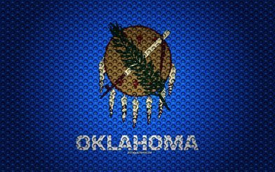 Bandiera di Oklahoma, 4k, di stato Americano, arte creativa, metallo, maglia di trama, in Oklahoma, bandiera, nazionale, simbolo, Oklahoma, USA, bandiere degli stati Americani