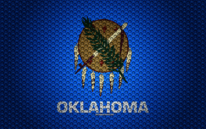 Bandera de Oklahoma, 4k, el estado Americano, arte creativo, malla de metal textura, Oklahoma bandera, s&#237;mbolo nacional, Oklahoma, estados UNIDOS, banderas de los estados Americanos