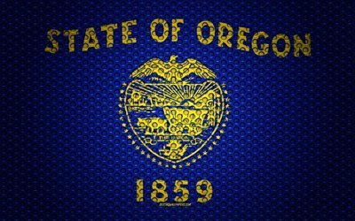 Flag of Oregon, 4k, American state, creative art, metal mesh texture, Oregon flag, national symbol, Oregon, USA, flags of American states