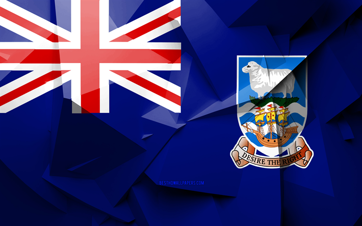 4k, Bandiera delle Isole Falkland, arte geometrica, paesi dell&#39;america del Sud, Isole Falkland bandiera, creativo, Isole Falkland, Sud America, Isole Falkland 3D, bandiera, nazionale, simboli