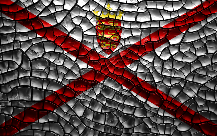 Flag of Jersey, 4k, cracked soil, Europe, Jersey flag, 3D art, Jersey, European countries, national symbols, Jersey 3D flag