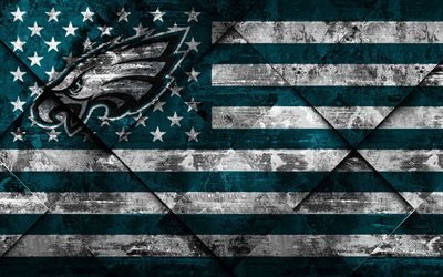 Philadelphia Eagles, 4k, American football club, grunge art, grunge texture, American flag, NFL, Philadelphia, Pennsylvania, USA, National Football League, USA flag, American football