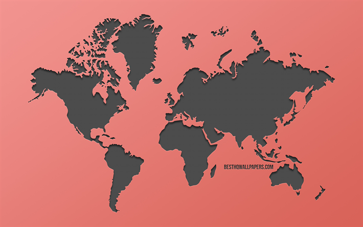 world map, pink background, creative art, world map concepts, Earth, continents