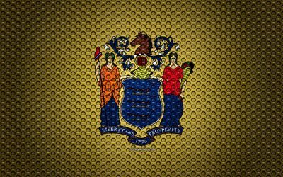 Bandera de Nueva Jersey, 4k, el estado Americano, arte creativo, malla de metal textura, Nueva Jersey bandera, s&#237;mbolo nacional, Nueva Jersey, estados UNIDOS, banderas de los estados Americanos