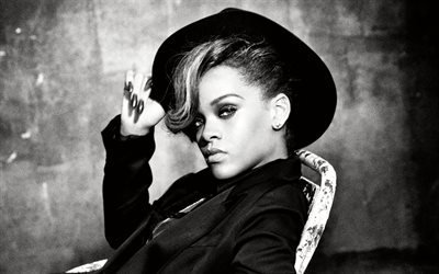 Rihanna, Robyn Rihanna Fenty, chanteuse am&#233;ricaine, monochrome, portrait, s&#233;ance de photos