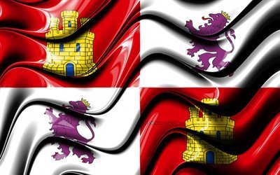 kastilien und leon flagge, 4k, gemeinschaften von spanien, landkreise, flagge von kastilien und leon, 3d-kunst, kastilien und leon, spanischen gemeinden, der region kastilien und leon 3d-flag, spanien, europa