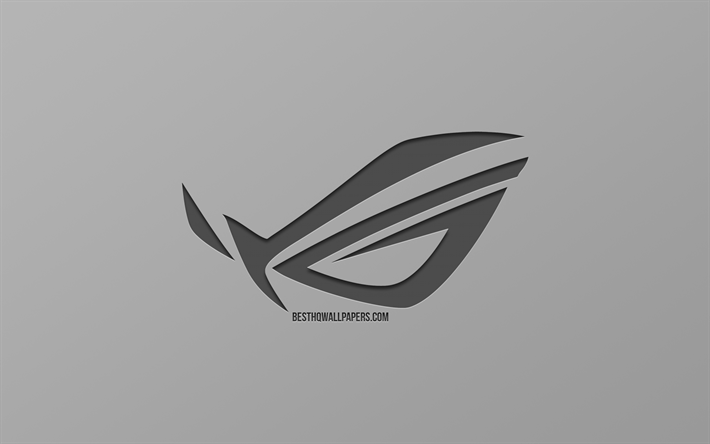 ROG logo di ASUS Republic Of Gamers, sfondo grigio, marchi, arte creativa