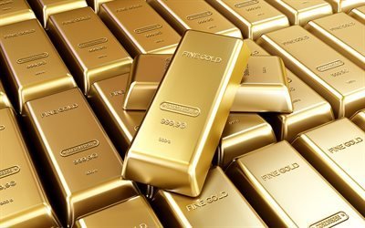 barras de ouro, ouro e moeda de reserva conceitos, 3d barras de ouro, conceitos de finan&#231;as, metais preciosos, ouro