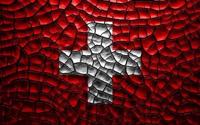La bandera de Suiza, 4k, agrietado suelo, de Europa, de bandera Suiza, arte 3D, Suiza, los pa&#237;ses Europeos, los s&#237;mbolos nacionales, Suiza 3D de la bandera