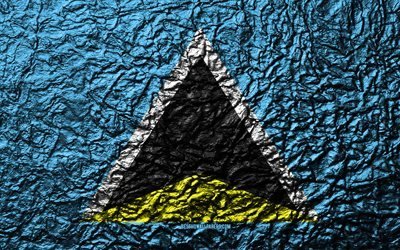 Flag of Saint Lucia, 4k, stone texture, waves texture, Saint Lucia flag, national symbol, Saint Lucia, North America, stone background