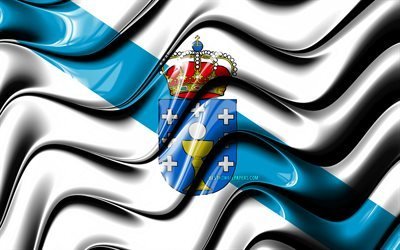 Galizia bandiera, 4k, Comunit&#224; di Spagna, i distretti amministrativi, Bandiera della Galizia, 3D arte, Galizia, spagnolo comunit&#224;, Galizia 3D, bandiera, Spagna, Europa