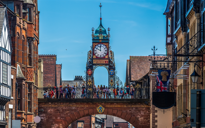 Eastgate Clock, Chester, landmark, old buildings, England, Great Britain