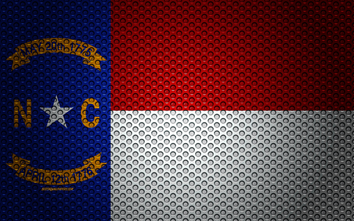 Amerika Birleşik Devletleri Kuzey Carolina bayrak, 4k, Amerikan devleti, yaratıcı sanat, metal mesh dokusu, Kuzey Carolina bayrak, ulusal sembol, Kuzey Carolina, ABD bayrakları