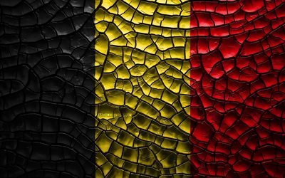 Flag of Belgium, 4k, cracked soil, Europe, Belgian flag, 3D art, Belgium, European countries, national symbols, Belgium 3D flag