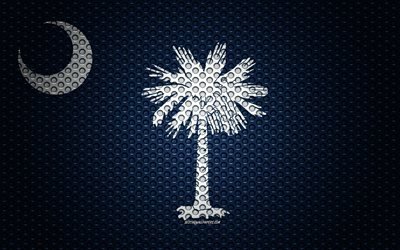 Flag of South Carolina, 4k, American state, creative art, metal mesh texture, South Carolina flag, national symbol, South Carolina, USA, flags of American states