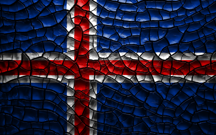 Drapeau de l&#39;Islande, 4k, terre craquel&#233;e, l&#39;Europe, l&#39;Islandais drapeau, art 3D, l&#39;Islande, les pays Europ&#233;ens, les symboles nationaux, l&#39;Islande 3D drapeau