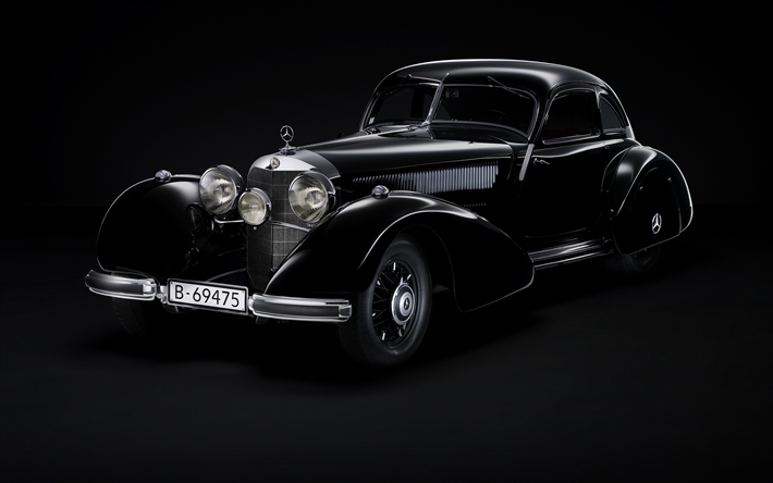 mercedes-benz 540k, schwarz retro-coup&#233;, luxus-retro autos, deutsche autos, mercedes