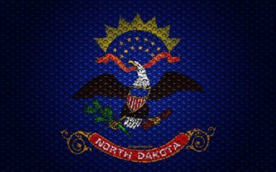 Flag of North Dakota, 4k, American state, creative art, metal mesh texture, North Dakota flag, national symbol, North Dakota, USA, flags of American states