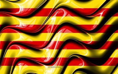 Catalonia flag, 4k, Communities of Spain, administrative districts, Flag of Catalonia, 3D art, Catalonia, spanish communities, Catalonia 3D flag, Spain, Europe