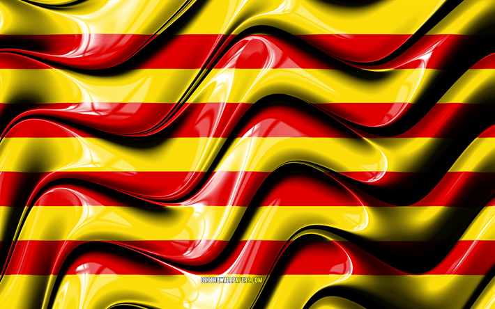 Catalonia flag, 4k, Communities of Spain, administrative districts, Flag of Catalonia, 3D art, Catalonia, spanish communities, Catalonia 3D flag, Spain, Europe