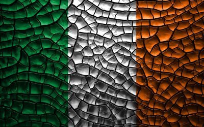 Flag of Ireland, 4k, cracked soil, Europe, Irish flag, 3D art, Ireland, European countries, national symbols, Ireland 3D flag
