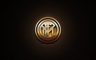 Inter Milan FC, glitter logo, Serie A, italian football club, metal grid background, Internazionale glitter logo, football, soccer, Internazionale, Italy