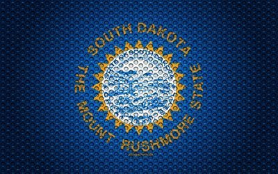 flagge von south dakota, 4k, staat, kunst -, metall textur, south dakota fahne, national, symbol, south dakota, usa, flaggen der amerikanischen staaten