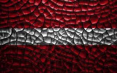 Flaggan i Lettland, 4k, sprucken jord, Europa, Lettiska flaggan, 3D-konst, Lettland, Europeiska l&#228;nder, nationella symboler, Lettland 3D-flagga